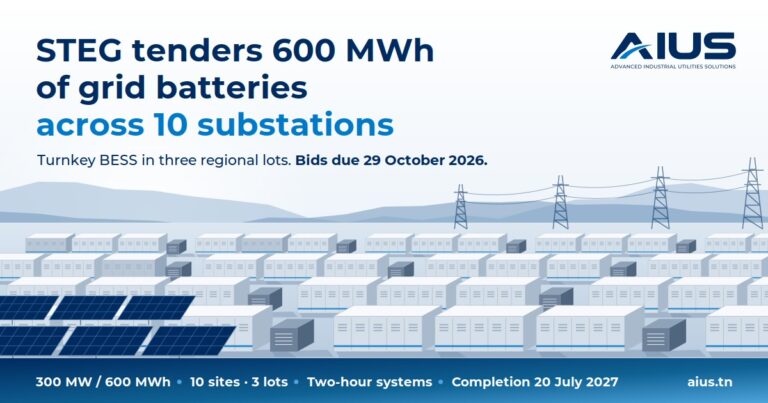 STEG battery energy storage tender: 300 MW / 600 MWh across 10 substations, bids due 29 October 2026